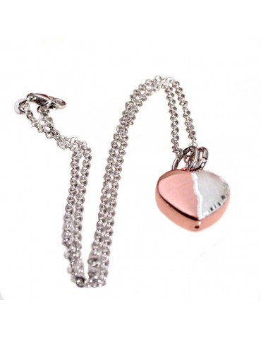 Necklace with heart pendant in silver and rose gold diamond