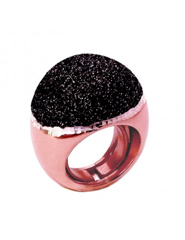 Grande anello in argento vuoto con smalto nero e doratura oro rosa